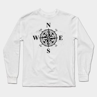 Compass with world map, cardinal points of earth Long Sleeve T-Shirt